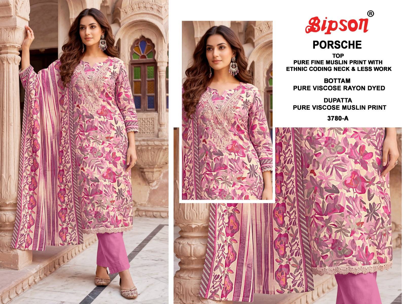 PORSCHE 3780 By BIPSON PRINTS Stylish Beautiful Colourful PREMIUM MUSLIN Dresses At Wholesale Price